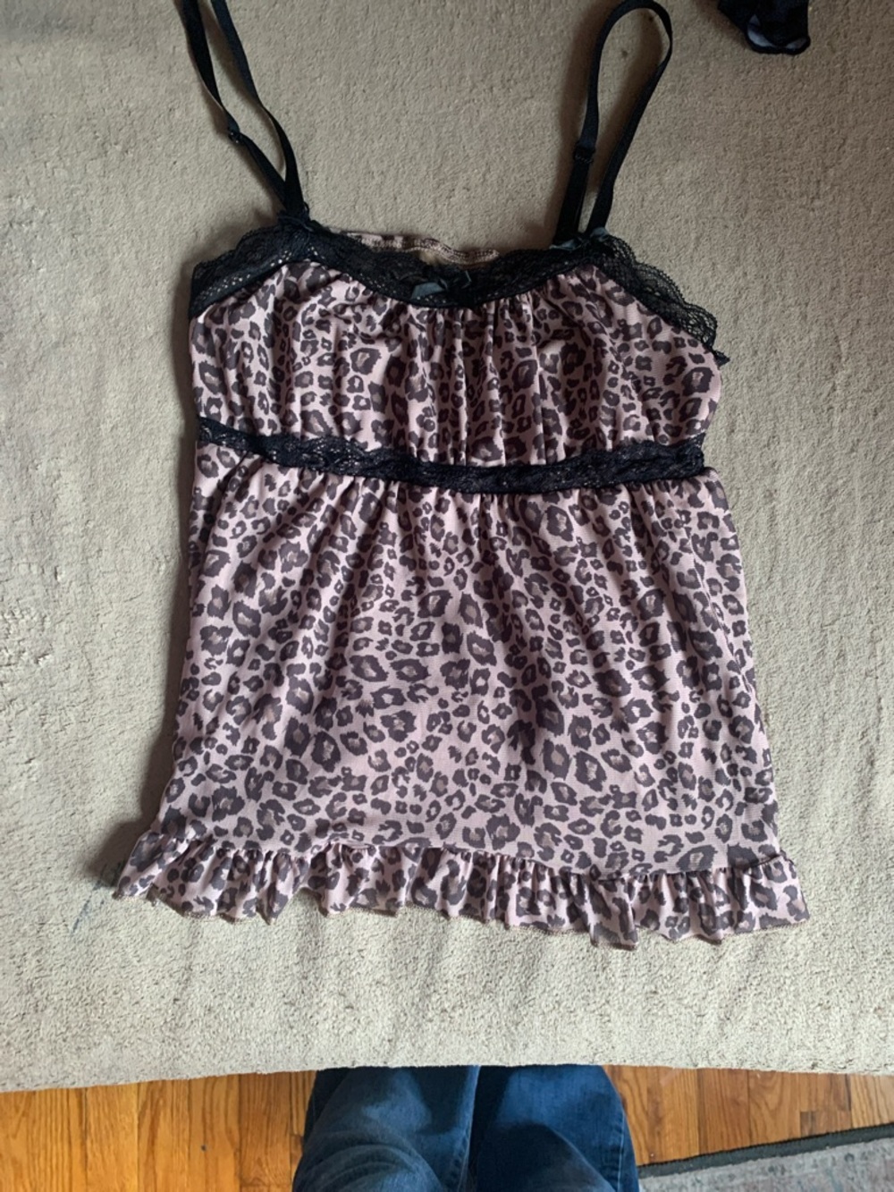 SHEIN Pink Leopard Print Lace-Trim Cami